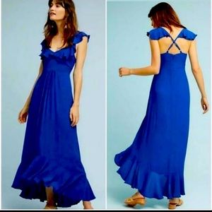 Anthropologie Belle ruffle maxi dress by Larke in deep blue